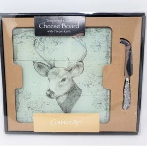 Deer Hunter Tempered Glass Wildlife Cheese Board & knife